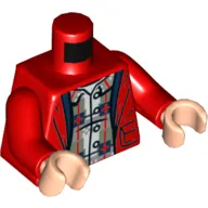 Torso Jacket, Open over Checked Shirt with Buttons Print, Red Arms, Light Nougat Hands