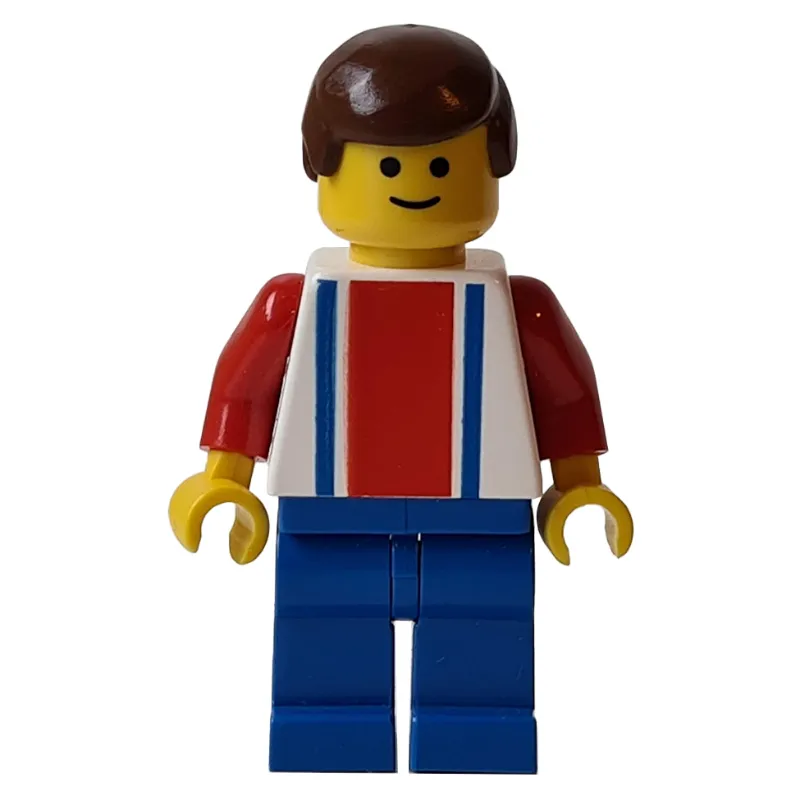 Soccer Player White Torso, Blue/Res Stripes, Blue Legs, Brown Hair, #7