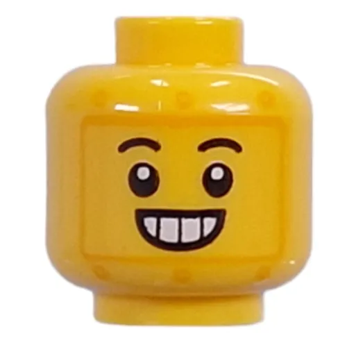 Minifig Head, Glued on Face with Big Smile Grin / Lime Alien on Black Screen Print