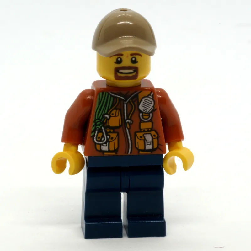 Explorer, Jacket with Pouches, Radio, and Rope, Dark Tan Cap, Goatee Beard