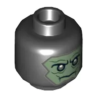 Minifig Head Imperial Inquisitor Fifth Brother, Balaclava with Sand Green Skin, Dark Gray Eyes, Neutral / Angry Open Mouth with Teeth Print