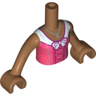 Minidoll Torso Girl with Coral Dress, White Bow, Dark Pink Laces Print, Medium Nougat Arms and Hands