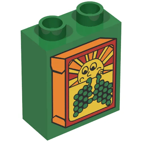 Duplo Brick 1 x 2 x 2 with Box with Sun and Grapes (Grape Juice Box) Print
