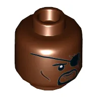 Minifig Head Nick Fury, Black Eyepatch, Round Beard, Stern/Angry