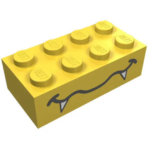 Brick 2 x 4 with Wavy Mouth and Fangs Print