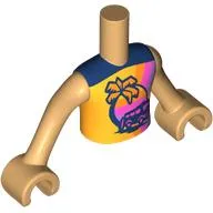 Minidoll Torso Boy with Bright Light Orange Shirt, Dark Blue Palm Tree, Van, Sunset print, Warm Tan Arms and Hands