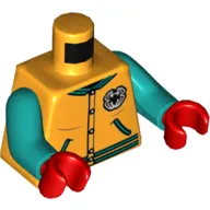 Torso Letterman Jacket, Buttons, Black Spider Print, Dark Turquoise Arms, Red Hands