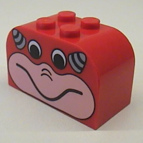 Brick Curved 2 x 4 x 2 Double with Face and Horns Print