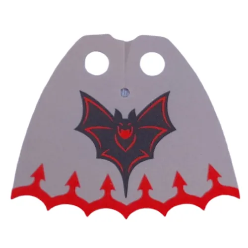 Neckwear Cape, Scalloped 7 Points with Light Bluish Grey Cape, Black/Red Bat, Red Trim with Arrows print