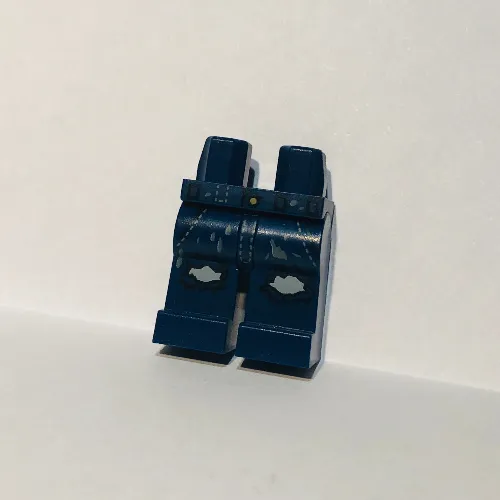 Hips and Dark Blue Legs with Tattered Knees and Light Bluish Gray Stitching Jeans Print