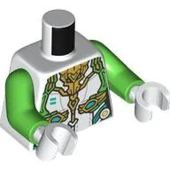 Torso Armor, White, Gold, and Bright Green Details, Gold Dragon print, Bright Green Arms, White Hands