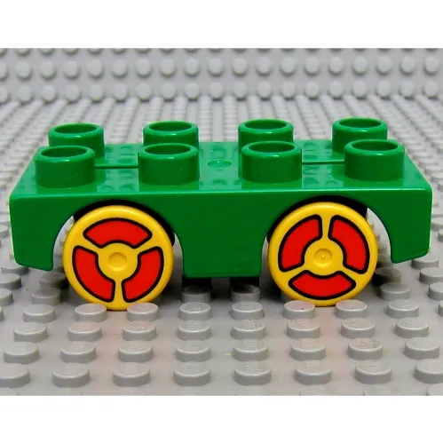 Duplo Car Base 2 x 4 with Yellow Wheels with Red Print, and Lego Logo on Base (Brickrunner)