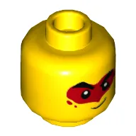 Minifig Head Monkie Kid, Thick Eyebrows, Stern / Smirk with Red Paint Around Eyes Print