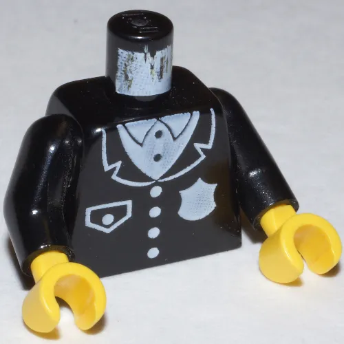 Torso Jacket, Police Uniform with White Badge and Pocket Print, Black Arms, Yellow Hands