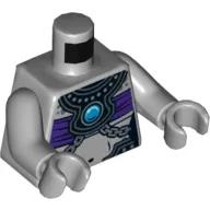 Torso Armor, Black with Dark Purple Tube-top and Blue Round Jewel (Chi) Print, Light Bluish Gray Arms and Hands