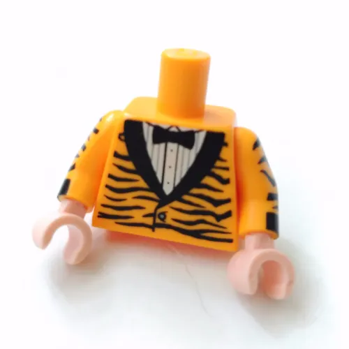 Torso Tuxedo Jacket with Tiger Stripes and Black Bow Tie Print, Bright Light Orange Arms with Tiger Stripes Print, Light Nougat Hands