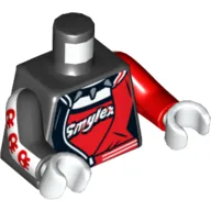 Torso, Odd Arms, Letterman Jacket, Black and Red Bowling over Red Undershirt with 'Smylex' Print (Harley Quinn), Left Red Arm with Diamonds Print, Right Black Arm with Red Skulls Print, White Hands