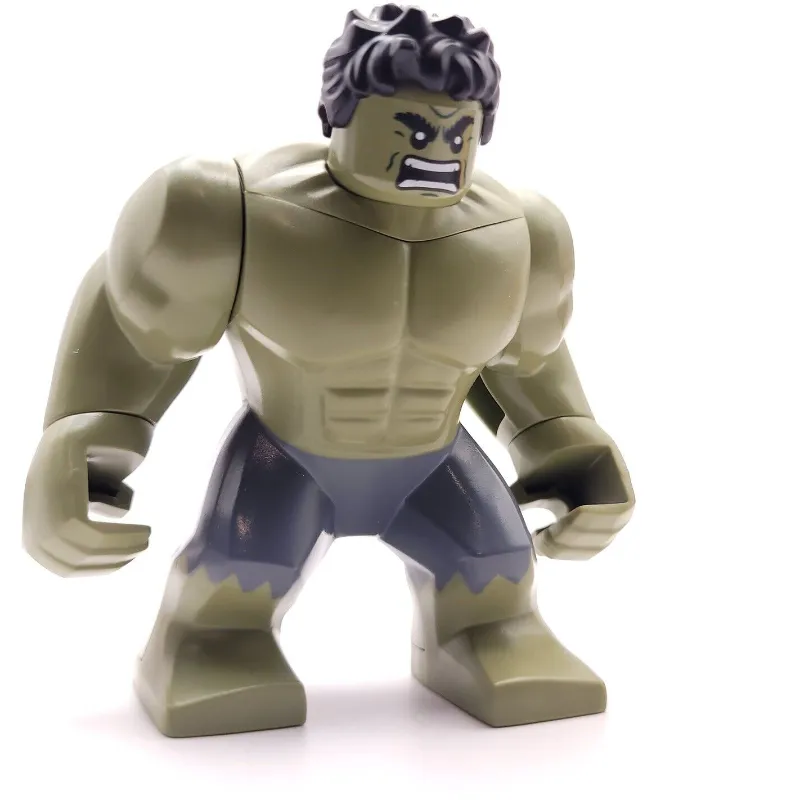 Hulk (Big Fig), Black Hair, Removable Head, Dark Bluish Grey Pants, Angry