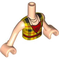 Minidoll Torso Girl with Yellow Shirt, Black Square Lines, Red Shirt, Rose Necklace, Light Nougat Arms And Hands