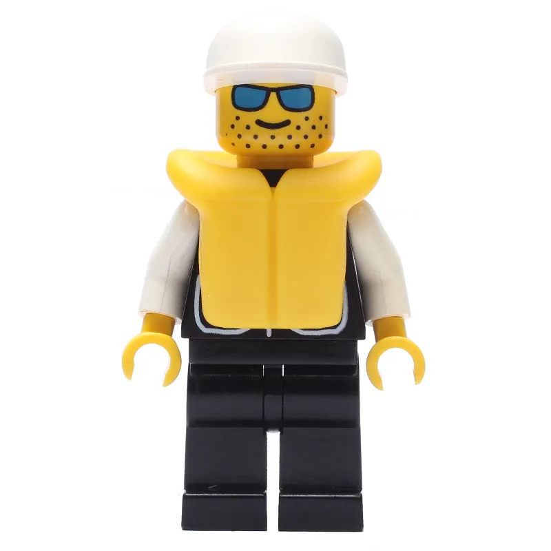 Policeman, Black Vest with Badge and Pockets, White Cap, Blue Sunglasses