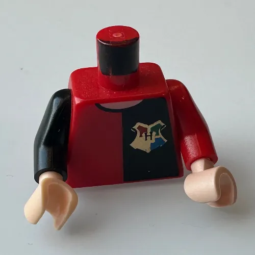 Torso, Odd Arms, Tunic with Black Half, Hogwarts Crest / Gold 'Potter' and Star on Back Print, Left Red Arm, Right Black Arm, Light Nougat Hands