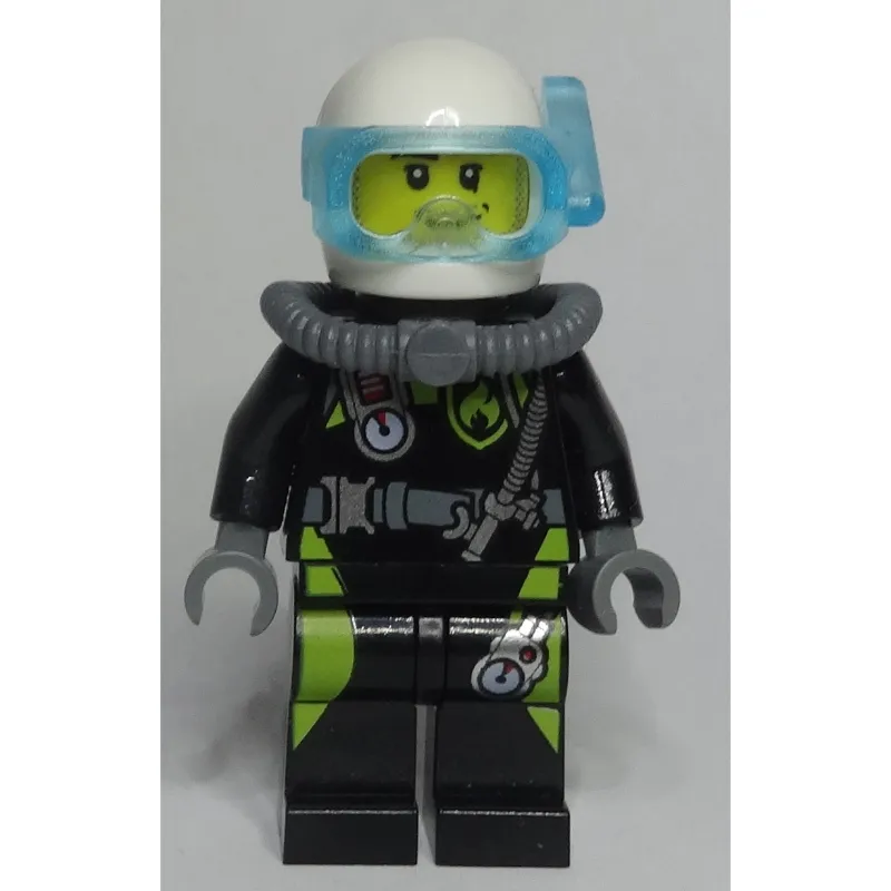 Diver, Man, Black and Lime Wetsuit, White Helmet and Mask, Stubble