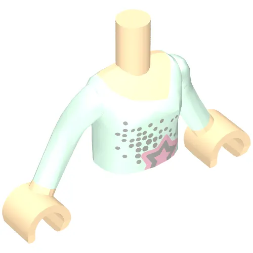 Minidoll Torso Girl with Light Aqua Long Sleeve Blouse with Dots and Star Print, Light Nougat Hands