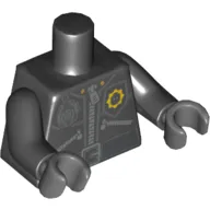 Torso Jacket with 3 Zippers, Minifig Head Police Badge, Radio and Belt Print (Print on Front Only), Black Arms, Dark Bluish Gray Hands