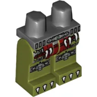 Hips and Olive Green Legs with Dark Red Loincloth, Silver Crocodile Knee Pads and White Claws Print