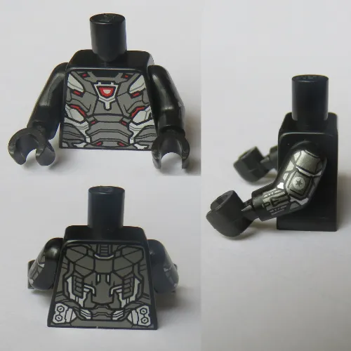 Torso Armor, Red, Silver Plates with Dark Red Detailing, Red and White Arc Reactor Print (War Machine), Black Arms and Hands with Armor Print