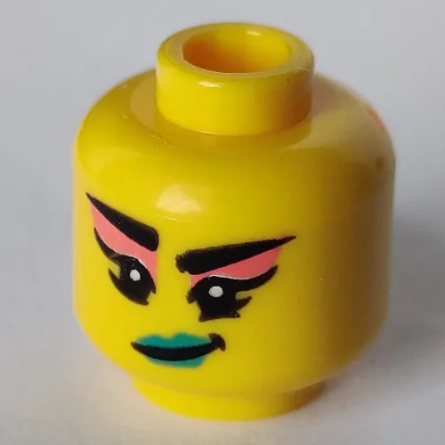 Minifig Head Mermaid Violinist, Dark Turquoise Lips, Coral Eye Shadow, Smirk print