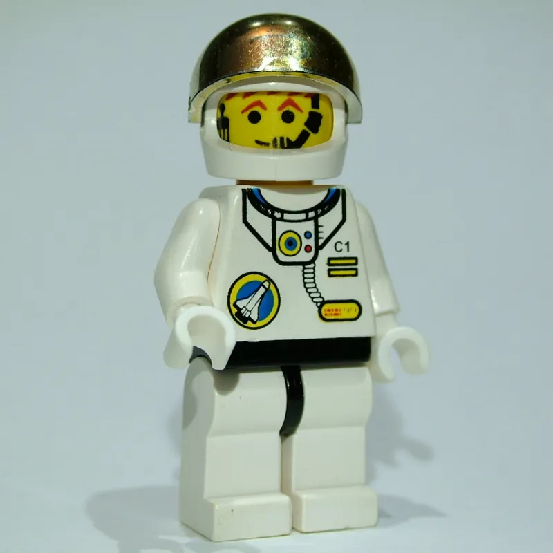 Astronaut, White, Black Hips, Helmet with Large Chrome Gold Visor, Headset