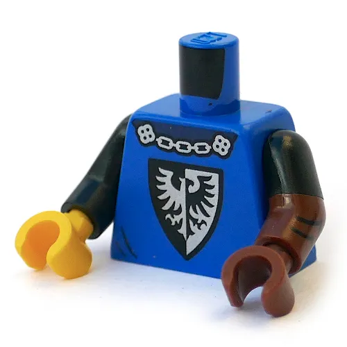 Torso, Odd Dual Molded Arms, Black Falcon Symbol print, Left Black Sleeve Pattern, Reddish Brown Arm and Hand, Right Black Arm, Yellow Hand