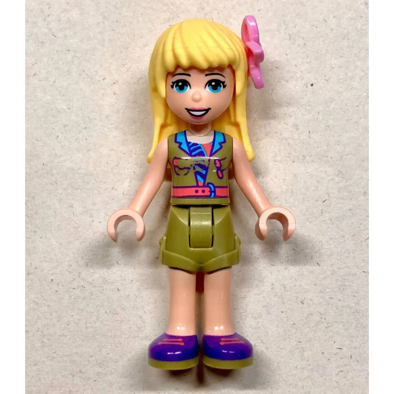 Stephanie - Olive Green Jacket, Olive Green Skirt, Bright Light Yellow Hair, Flower