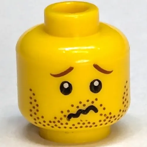 Minifig Head, Stubble Smile / Crinkled Mouth and Inverted Eyebrows Print