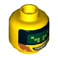 Minifig Head Terabyte, Dark Green Pixelated Visor, Sideburns and Bared Print [Hollow Stud]