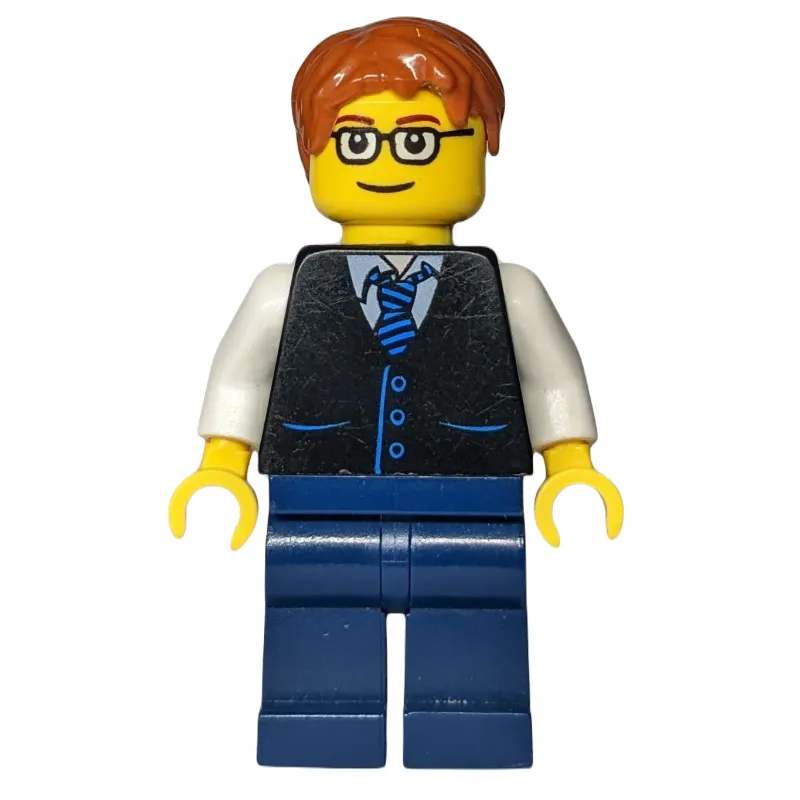 Black Torso, Dark Blue Legs, Dark Orange Hair - Squared Glasses