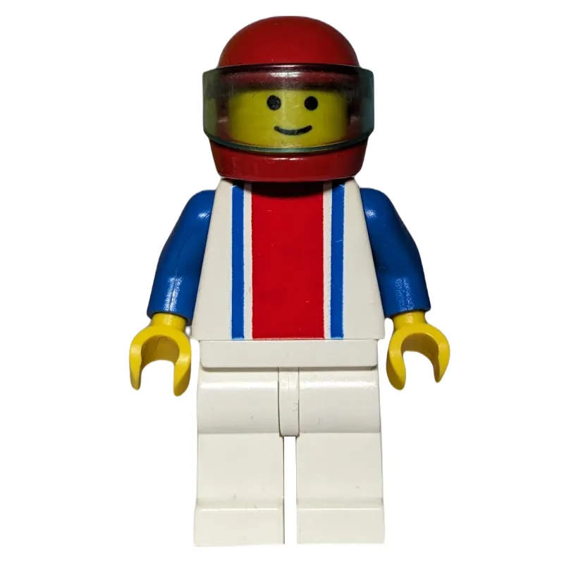 Man, White Torso with Red and Blue Stripes, White Legs, Red Helmet with Visor