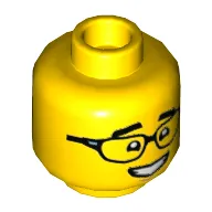 Minifig Head with Black Glasses, Thick Black Eyebrows, Big Smile/Crooked Glasses, Closed Eyes Print