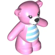 Animal, Bear / Teddy, Arms Down with Black Eyes with Eyelashes, Black Nose and Mouth on White Muzzle, Blue Stripes on White Belly Print