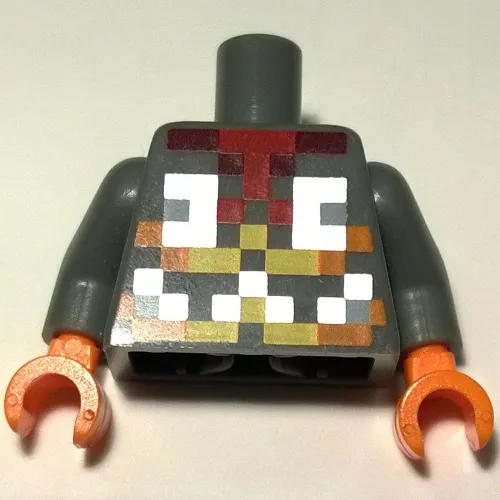 Torso Pixelated Orange, Yellow and Silver Armor Print, Dark Bluish Arms, Orange Hands