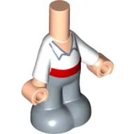 Microdoll Body Pants Sand Blue with White Shirt, Collar, Red Band/Belt, Light Nougat Hands Print