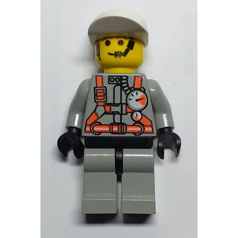 Fireman, Light Gray Fire Suit with Gauges and Straps, White Cap, Headset