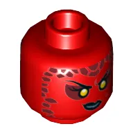 Minifig Head Lavaria, Dual Sided, Eyebrows, Yellow Eyes, Full Lips, Dark Red Spots, Smirk / Bared Teeth Print [Hollow Stud]