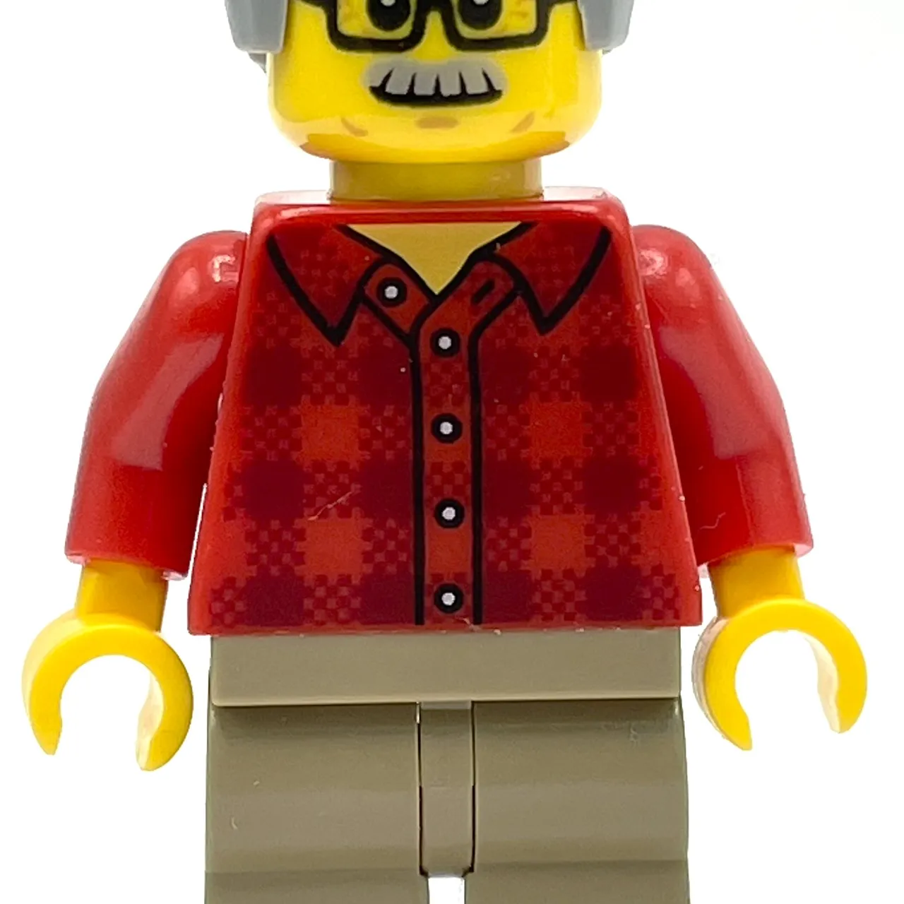 Red Torso, Dark Tan Legs, Light Bluish Grey Hair