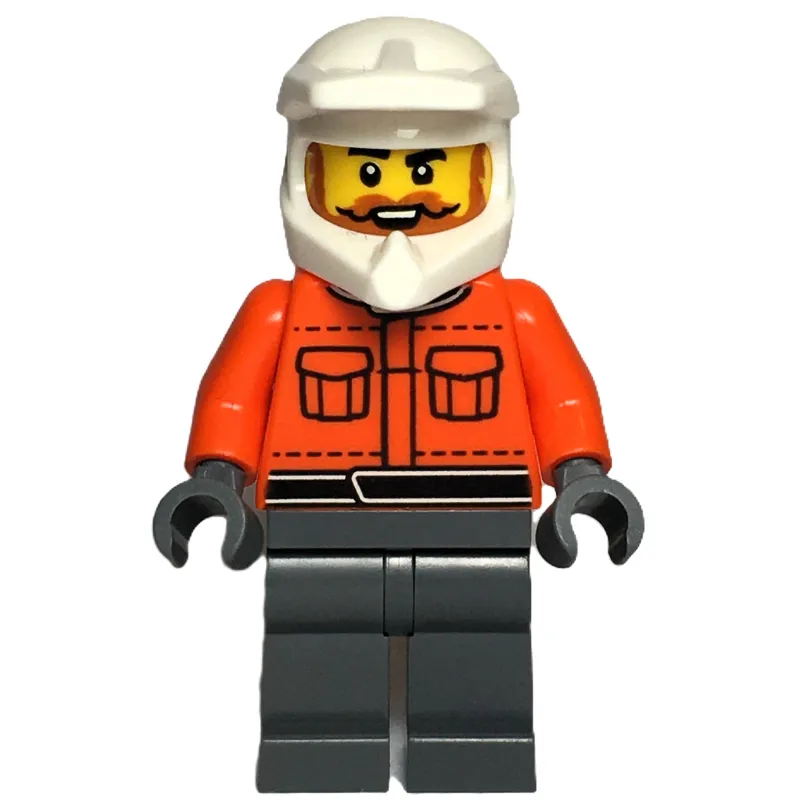 Pit Crew, Reddish Orange Torso, Dark Bluish Grey Legs, Male, Dark Orange Beard