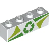 Brick 1 x 4 with Green/Lime Shapes, Recycle Logo/Symbol