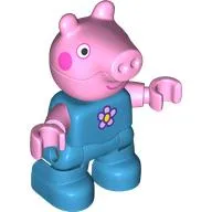 Duplo Figure Child, Pig with Dark Pink Cheeks, Flower Print (George Pig)