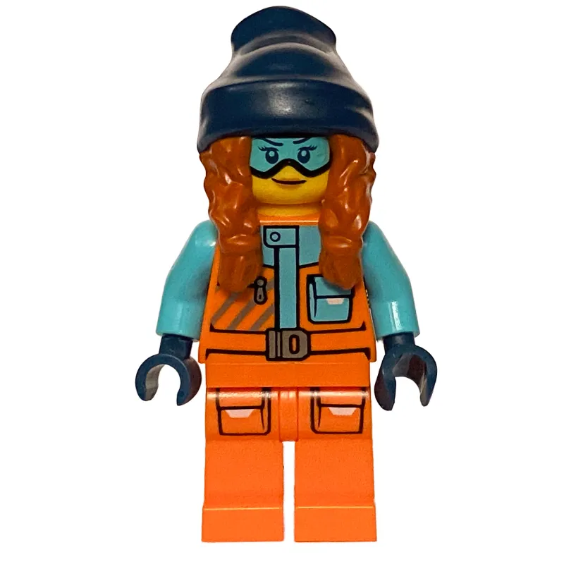 Arctic Explorer, Tina Tarantula, Orange Suit, Dark Blue Beanie Hat with Hair