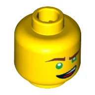Minifig Head Lloyd, Reddish Brown Eyebrows, Green Eyes, Lopsided Open Mouth Grin Print [Hollow Stud]